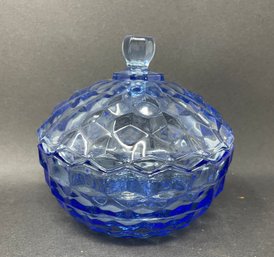 Beautiful Blue Glass Covered Powder Jar