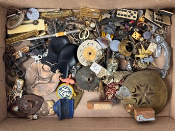 HUGE Junk Drawer Lot Of Findings, Brass Ornamental Pieces And More!