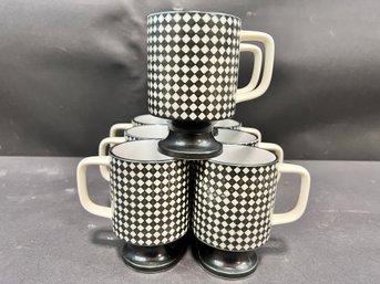 Vintage Black And White Houndstooth Mugs (9 Total)