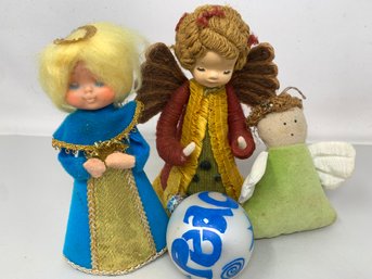 Vintage Holiday Angel Lot With Tree Topper