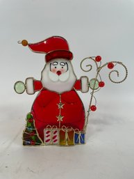 Leaded Glass Santa Candle Holder