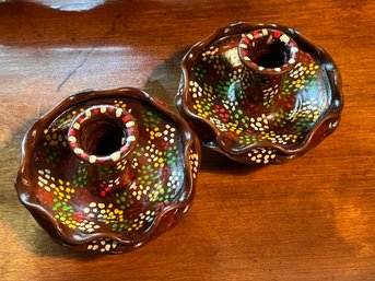 Pair Of Vintage Hand Painted Candlestick Holders