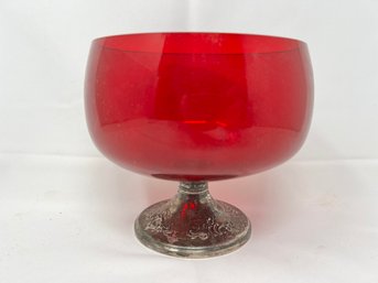 Gorham Sterling Weighted Base Red Glass Bowl
