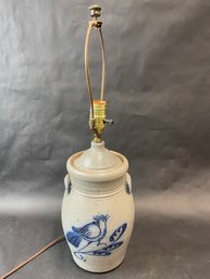 Rowe Pottery Works Cobalt Bird Decorated Crock Lamp