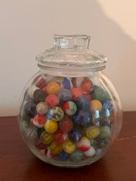 Glass Jar Of Vintage Marbles