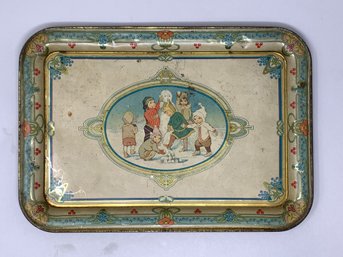 Vintage Winter Scene Tin Lithographed Tray