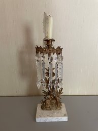 Antique Girandol Victorian Parlor Palm Leaves Brass Ornate Prism Candle Holders