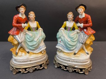 Pair Of Vintage Porcelain Victorian Couple On Metal Base C&S New York