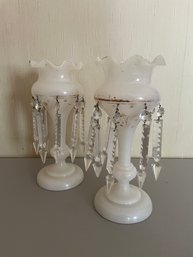 Pair Victorian Glass Lustre Vases