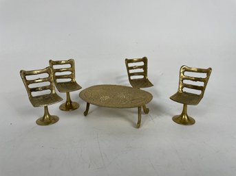 Brass Doll House Furniture - Miniature Chairs And Table