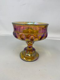Vintage Carnival Glass Pedestal Candy Bowl By Indiana Glass Co