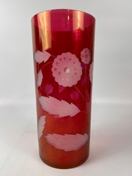 West Virginia Ruby Stain Cut Glass Tall Vase