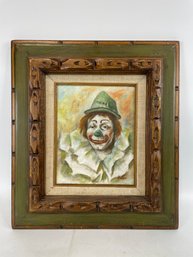 Framed Clown Painting By Foster 1970s