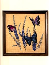 Vintage Framed Butterfly Crewel Embroidery
