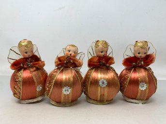 Set Of Four Spun Head Christmas Ornaments Angels
