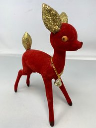 Vintage Kitsch Red And Gold Deer Figure
