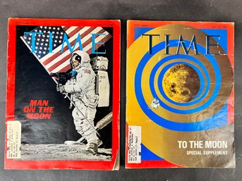 Lot Of 2 Vintage Time Magazines 'man On The Moon' & 'To The Moon' Issues From July, 1969