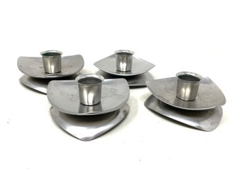 Collection Of Mid Century  Stainless Candle Holders