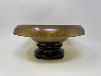 Stunning Iridescent Art Glass Bowl On Glass Stand