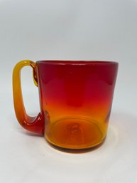 Blenko Glass Tangerine Amberina Mug Hand Blown