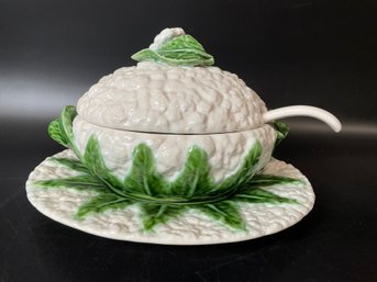 Ceramic Cauliflower/ Cabbage Tureen With Ladle & Plate