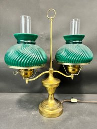 Vintage Student Lamp With Green Glass Shades
