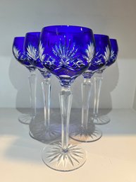 Set Of Six Czech Glass Cobalt Goblets