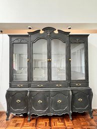 Large French Provincial Painted Hutch With Gold Hardware