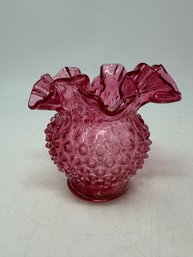 Ruffled Hobnail Cranberry Glass Vase