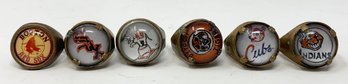 Lot Of (6) 1954 Baseball Team Logo Dome Rings W/ Red Sox, Cubs, Indians, Tigers, A's, White Sox