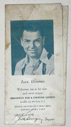 Early Jack Dempsey Restaurant Menu AUTOGRAPHED By Jack Dempsey!