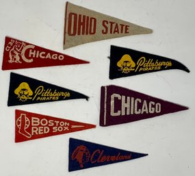 Lot Of 1950 American Nut Baseball Pennants W/ Cubs, Red Sox, Tigers And More!