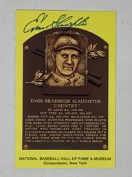 Enos Slaughter Signed Hall Of Fame Plaque Post Card