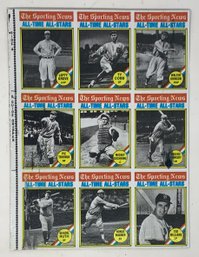 Partial Uncut 1976 Topps Baseball Sheet W/ All-Time All Stars Babe Ruth, Ted Williams, Ty Cobb, Honus Wagner!