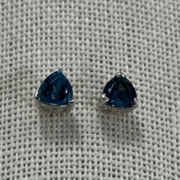 Sterling Silver & Blue Stone Stud Earrings