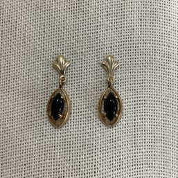 14k Gold & Black Stone Drop Earrings