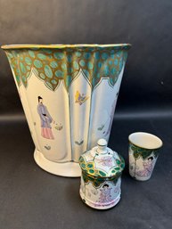 Jean And Casey Kasem Sherle Wagner Green Chinoiserie Bathroom Set