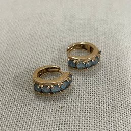 14k Gold & Blue Stone Huggie Hoop Earrings