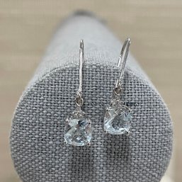 10k White Gold And Pair Blue Stone Drop Earrings