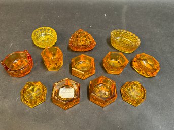 Antique Salt Cellars Amber Glass