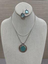 Sterling Silver Revital Roman Glass Necklace And Earrings
