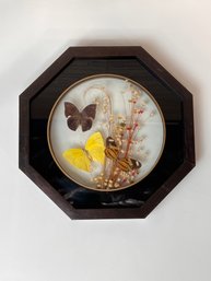 Vintage Octagonal Framed Shadowbox With Butterflies