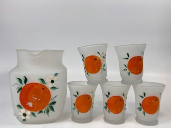 Vintage Juice Pitcher With Matching Glasses Set