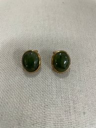 Gold Over Sterling Silver Green Stone Leverback Stud Earrings
