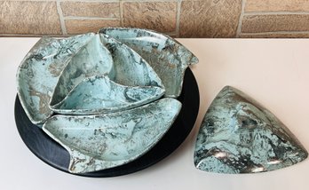 Complete Set Of Turquoise Marble Mist Santa Anita Divided Serving Pieces