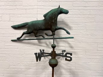 Large Vintage Horse Copper Weathervane With Directional On Pole!