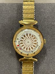 1970's Ernest Borel Cocktail Kaleidoscope Plated Stem Wind Wristwatch