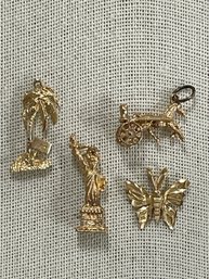 Lot Of 14k Gold Charms - Palm Tree, Horse Drawn Cart, Statue Of Liberty & Butterfly