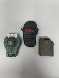 Lot Of Vintage Lighters Including Ammo Can, Marlboro And Compass