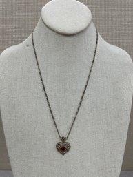Sterling Silver & Garnet Heart Pendant And Chain
